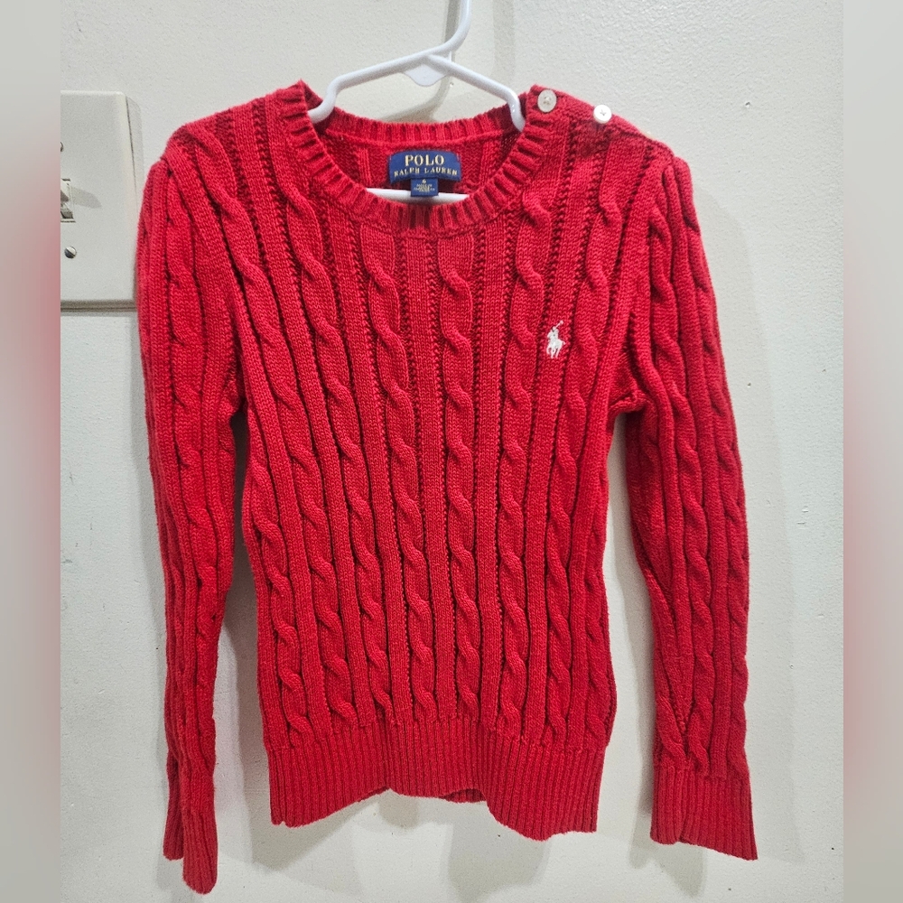Polo by Ralph Lauren Red Cable Knit Sweater(kid size 6)